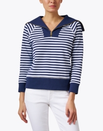 Front image thumbnail - Sail to Sable - Navy and White Stripe Quarter Zip Sweater