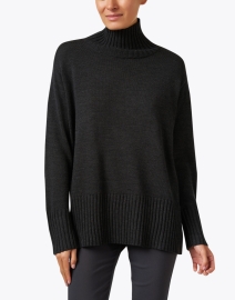 Front image thumbnail - Eileen Fisher - Charcoal Grey Wool Turtleneck Sweater