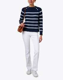 Look image thumbnail - Kinross - Navy Striped Cotton Sweater