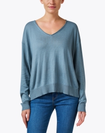 Front image thumbnail - Eileen Fisher - Blue Cotton Blend Sweater