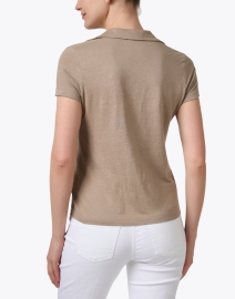 Back image thumbnail - Majestic Filatures - Beige Stretch Linen Polo Top