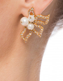 Gold Petal Pearl Cluster Earrings
