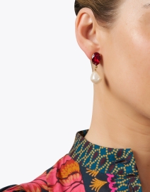 Look image thumbnail - Jennifer Behr - Tunis Red Crystal and Pearl Drop Earrings