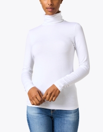 Front image thumbnail - Majestic Filatures - White Stretch Turtleneck Top