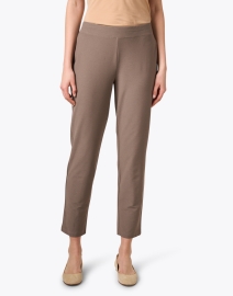 Front image thumbnail - Eileen Fisher - Taupe Stretch Crepe Slim Ankle Pant