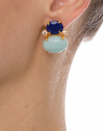 Lapis and Amazonite Blue Clip-On Earrings