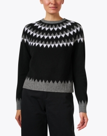 Front image thumbnail - Jumper 1234 - Val Black and White Multi Intarsia Cashmere Sweater 