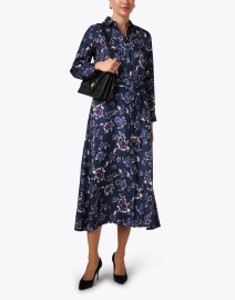Look image thumbnail - Rosso35 - Navy Floral Silk Shirt Dress