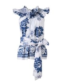 Product image thumbnail - Loretta Caponi - Maria Navy Floral Print Cotton Blouse