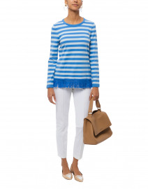 Marina Blue and Pale Blue Striped Cotton Sweater