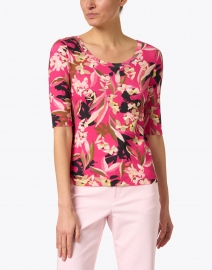 Front image thumbnail - Marc Cain - Pink Floral Print Stretch Cotton Top