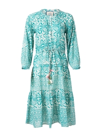 Courtney Turquoise Print Cotton Silk Dress