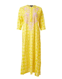 Product image thumbnail - Ro's Garden - Yellow and Pink Embroidered Cotton Kurta