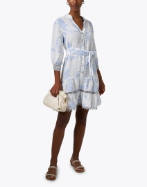 Look image thumbnail - Temptation Positano - Tokyo White and Blue Embroidered Linen Dress