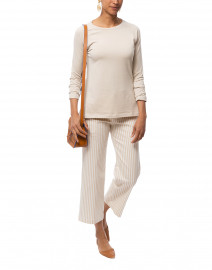 Sand Pima Cotton Ruched Sleeve Tee