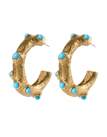 Product image thumbnail - Kenneth Jay Lane - Gold and Turquoise Hoop Earrings