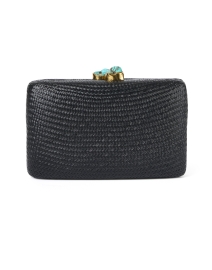 Jen Black Straw Clutch with Turquoise Closure