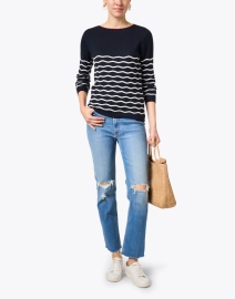 Look image thumbnail - Blue - Navy Wave Stripe Cotton Sweater