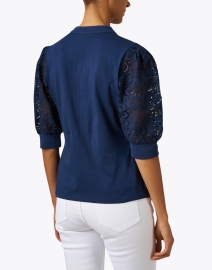 Back image thumbnail - Veronica Beard - Coralee Navy Lace Puff Sleeve Top