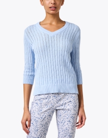 Front image thumbnail - Burgess - Vanessa Blue Cotton Cashmere Sweater
