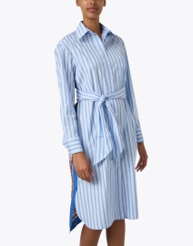 Front image thumbnail - Weekend Max Mara - Edipo Blue Striped Silk Panel Shirt Dress