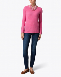 Hot Pink Cashmere Sweater with Pearl Button Cuffs