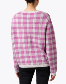 Back image thumbnail - Jumper 1234 - Pink and Grey Tartan Wool Cashmere Sweater