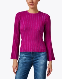 Front image thumbnail - Ecru - Purple Rib Knit Sweater