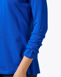 Extra_1 image thumbnail - E.L.I. -  Electric Blue Pima Cotton Ruched Sleeve Tee