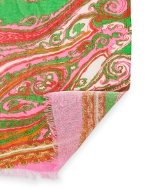 Back image thumbnail - Pashma - Red Pink and Green Paisley Print Cashmere Silk Scarf