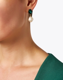 Look image thumbnail - Jennifer Behr - Tunis Green Crystal and Pearl Drop Earrings