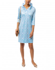 Turquoise and Periwinkle Piazza Printed Ruffle Neck Dress