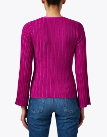 Back image thumbnail - Ecru - Purple Rib Knit Sweater