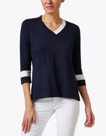 Front image thumbnail - J'Envie - Navy and White Knit Top