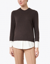 Front image thumbnail - Brochu Walker - Eton Brown Wool Cashmere Sweater with White Underlayer