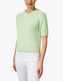 Front image thumbnail - White + Warren - Green Cotton Short Sleeve Sweater