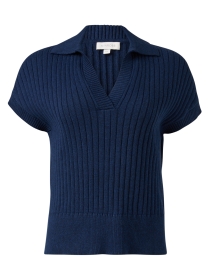 Navy Ribbed Polo Sweater