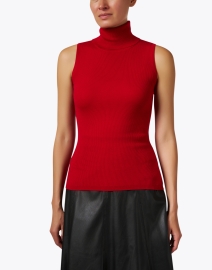 Front image thumbnail - Allude - Red Wool Sleeveless Turtleneck Top
