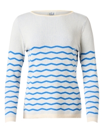 Product image thumbnail - Blue - Cream Wave Stripe Cotton Sweater