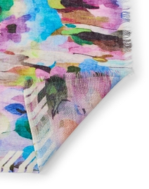 Back image thumbnail - Pashma - Blue Multi Abstract Print Cashmere Silk Scarf