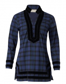 Blue and Black Plaid Cotton Tunic Top