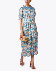 Look image thumbnail - Loretta Caponi - Loretta Blue Multi Floral Print Cotton Dress