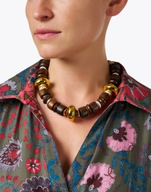 Look image thumbnail - Lizzie Fortunato - Robles Wood and Gold Necklace