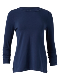 Navy Pima Cotton Ruched Sleeve Tee