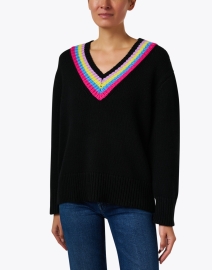 Front image thumbnail - Chinti and Parker - Rainbow Stripe Black Sweater