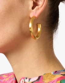 Look image thumbnail - Nest - Brushed Gold Hoop Earrings