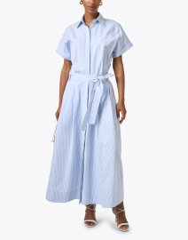 Look image thumbnail - Lafayette 148 New York - Blue Striped Cotton Shirt Dress