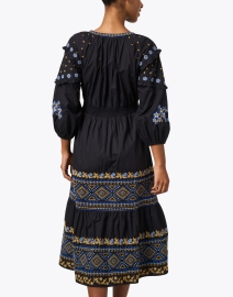 Back image thumbnail - Shoshanna - Daria Black Embroidered Cotton Poplin Dress