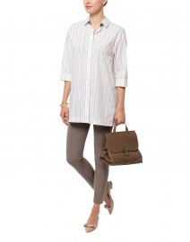 Wade Grey and Beige Striped Cotton Button Down Shirt