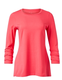 Product image thumbnail - E.L.I. - Coral Pink Pima Cotton Ruched Sleeve Tee